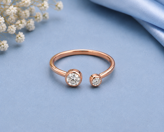 Moissanite Open Ring, 925 Sterling Silver Bypass Ring, Minimalist Two Stone Ring