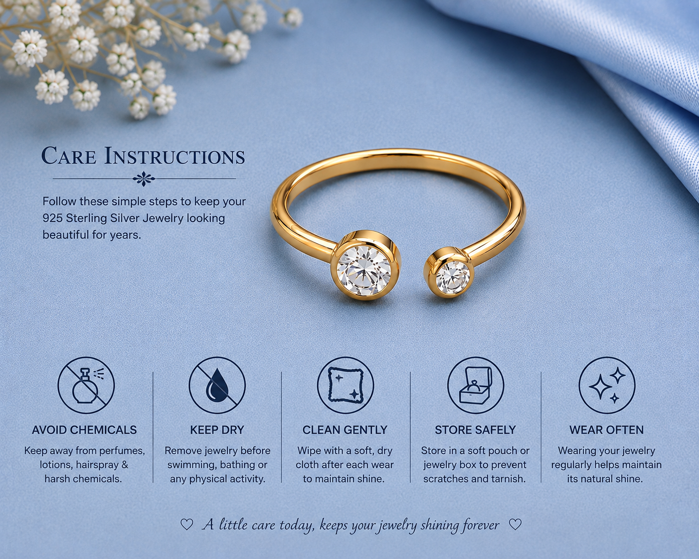Moissanite Open Ring, 925 Sterling Silver Bypass Ring, Minimalist Two Stone Ring