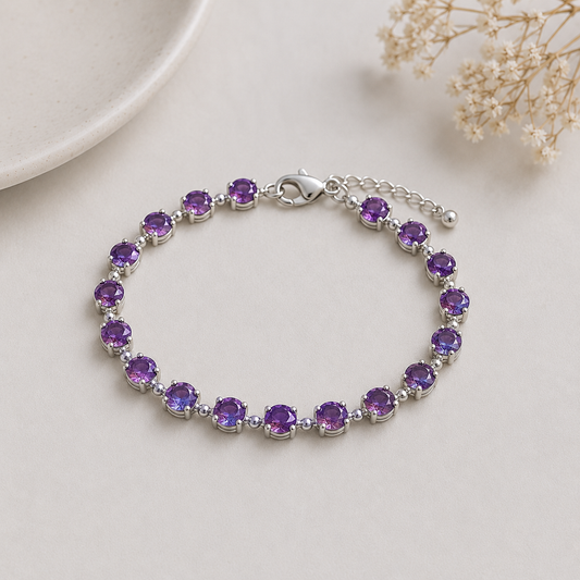Amethyst Tennis Bracelet | Sterling Silver, February Birthstone