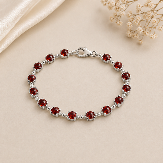 Garnet Tennis Bracelet | 925 Sterling Silver January Birthstone