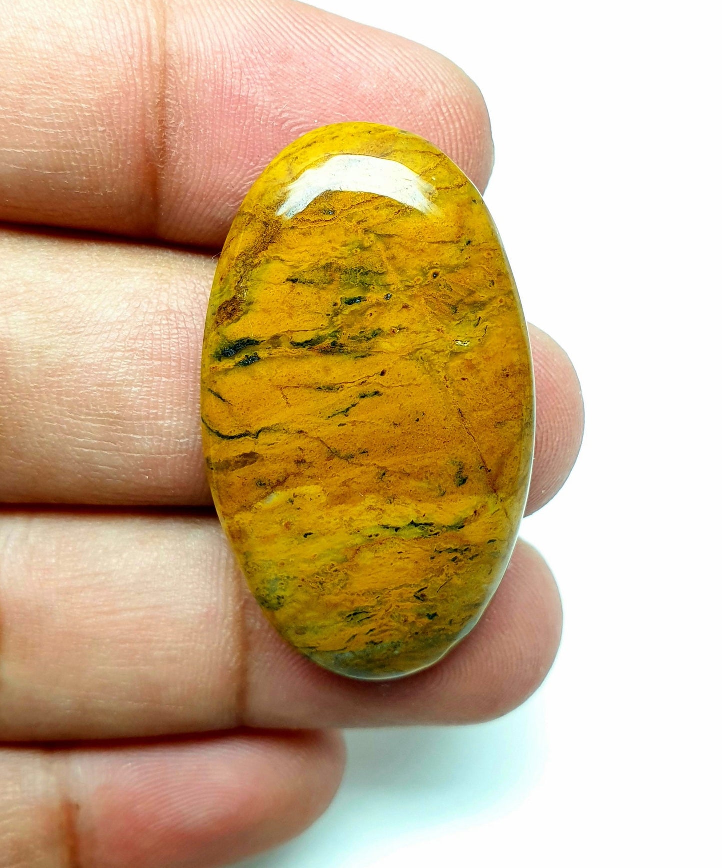 Yellow Dendrite Opal Cabochon: AAA Quality Loose Gemstone