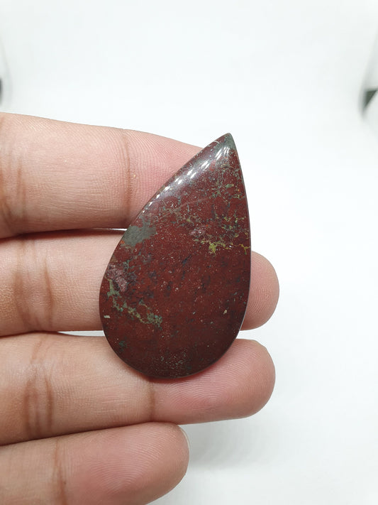 Drop Bloodstone Cabochon: Red Jasper Palm Stone (46 X 26 X 5mm, 49 Carat