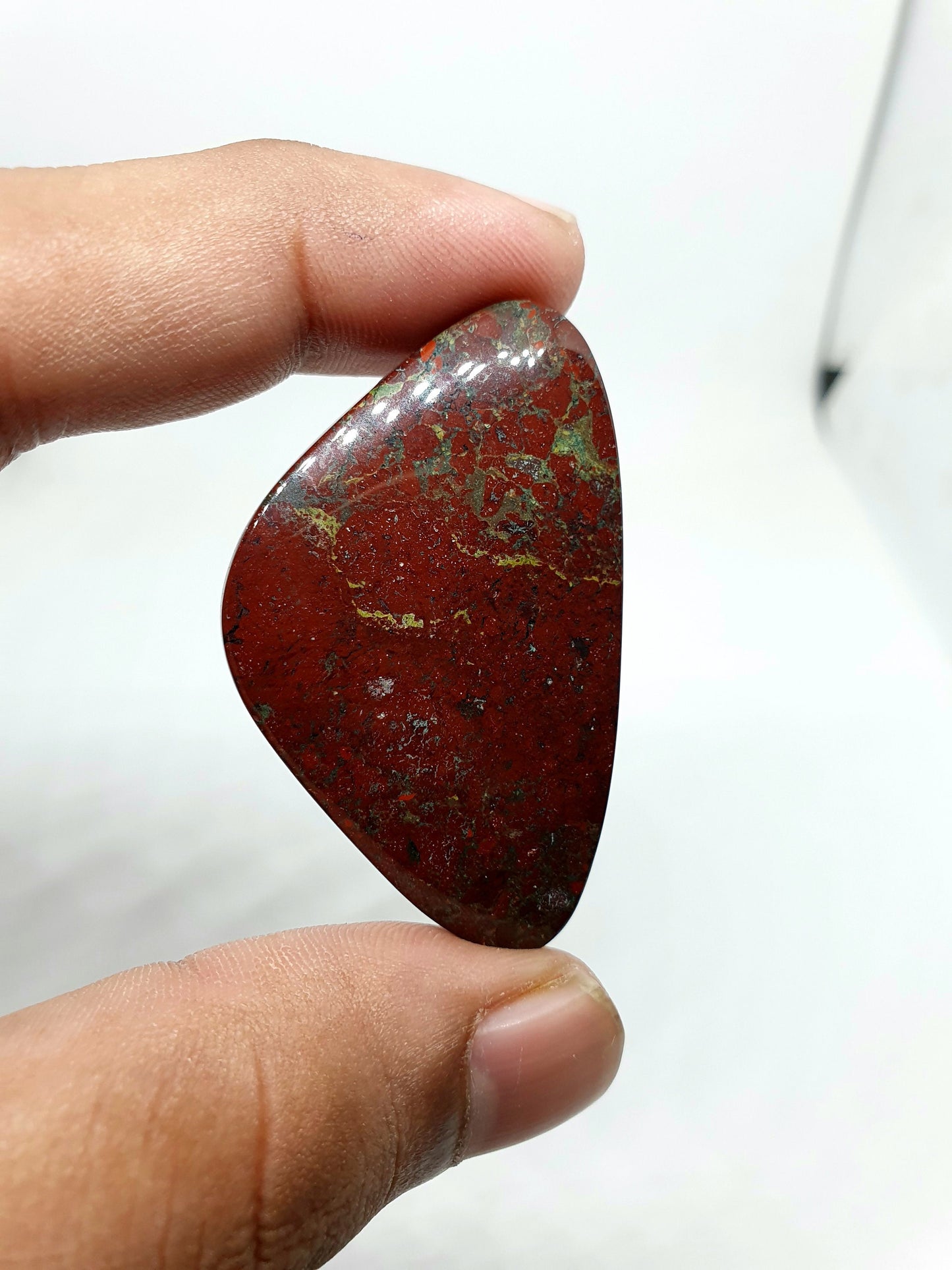 Bloodstone Cabochon: Red Jasper Palm Stone, 64.40 Carat