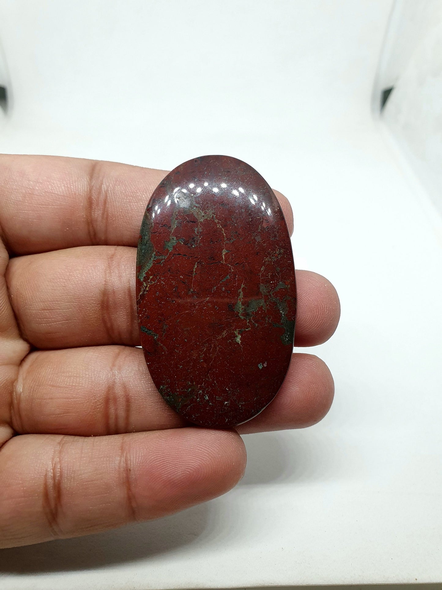 Oval Bloodstone Cabochon, Red Jasper Palm Stone (56 X 33 X 5mm)