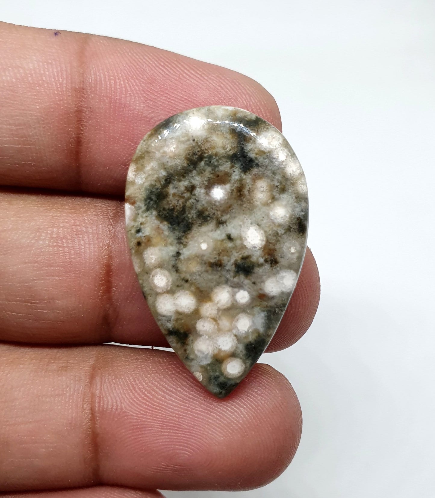Drop Shape Ocean Jasper Cabochon: AAA Quality Gemstone (32 X 20 X 5mm)