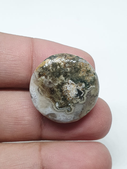 Round Ocean Jasper Cabochon, Handmade Gemstone (23 X 7 mm)