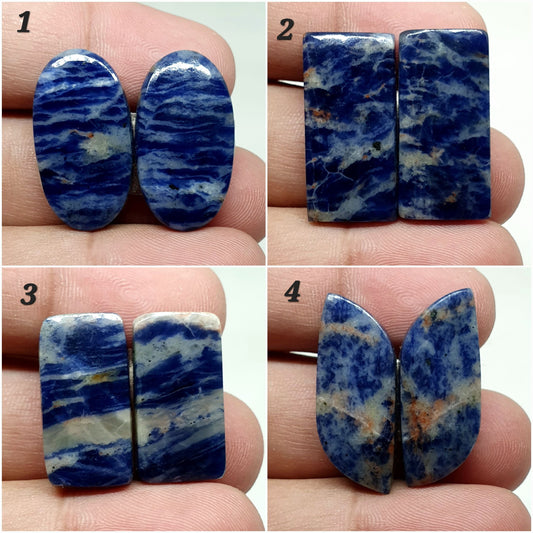 Sodalite Gemstone Cabochon Pair: AAA Quality Loose Stone