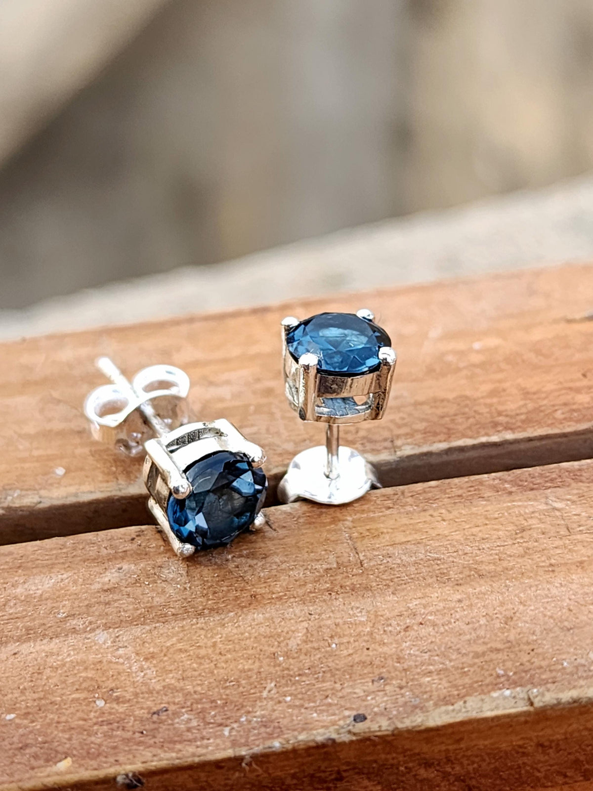 London Blue Topaz Silver Stud Earrings | Handmade December Birthstone Jewelry | Dainty Blue Gemstone Studs