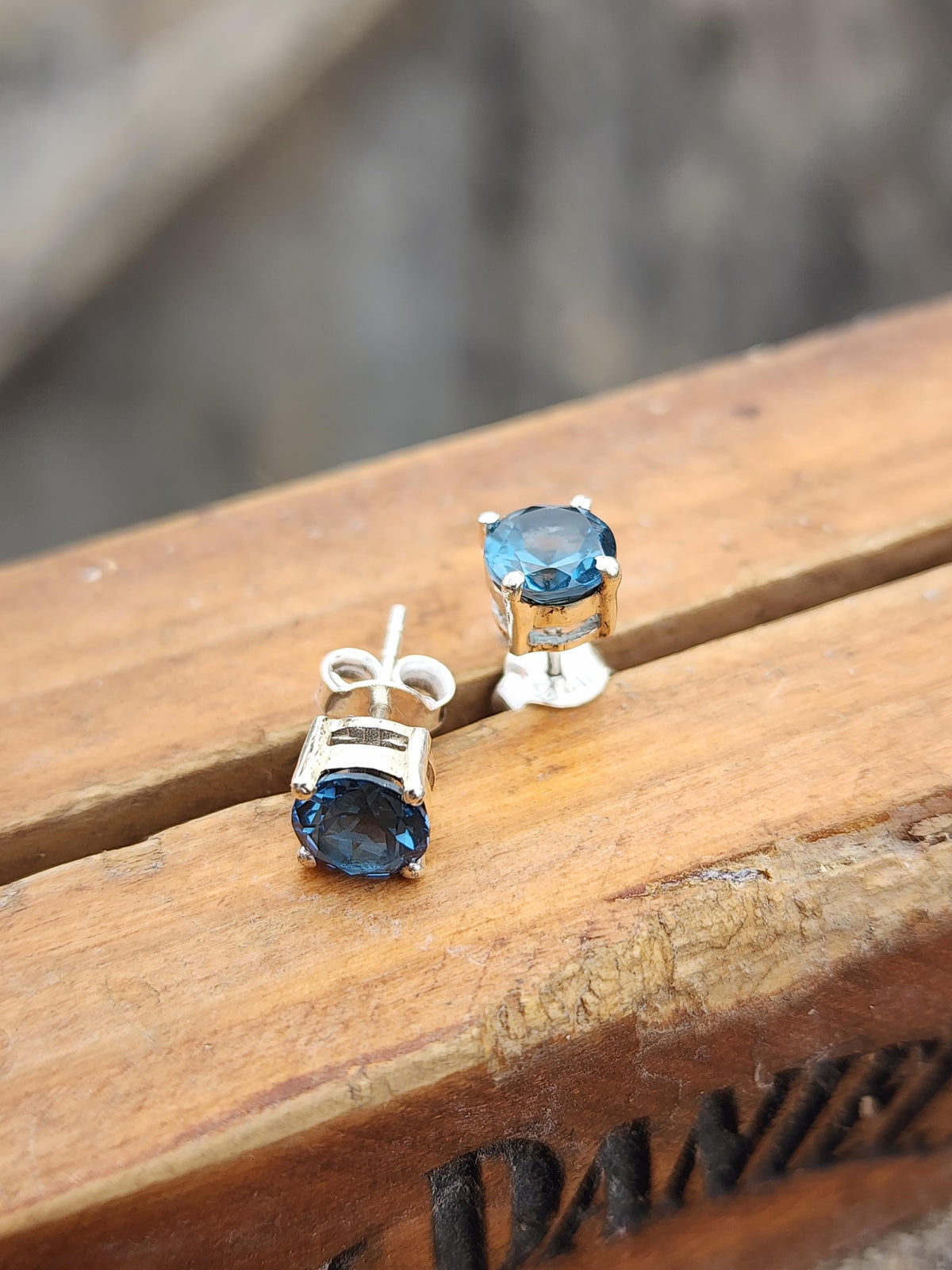 Swiss Blue Topaz Sterling Silver Stud Earrings: December Birthstone, 6MM