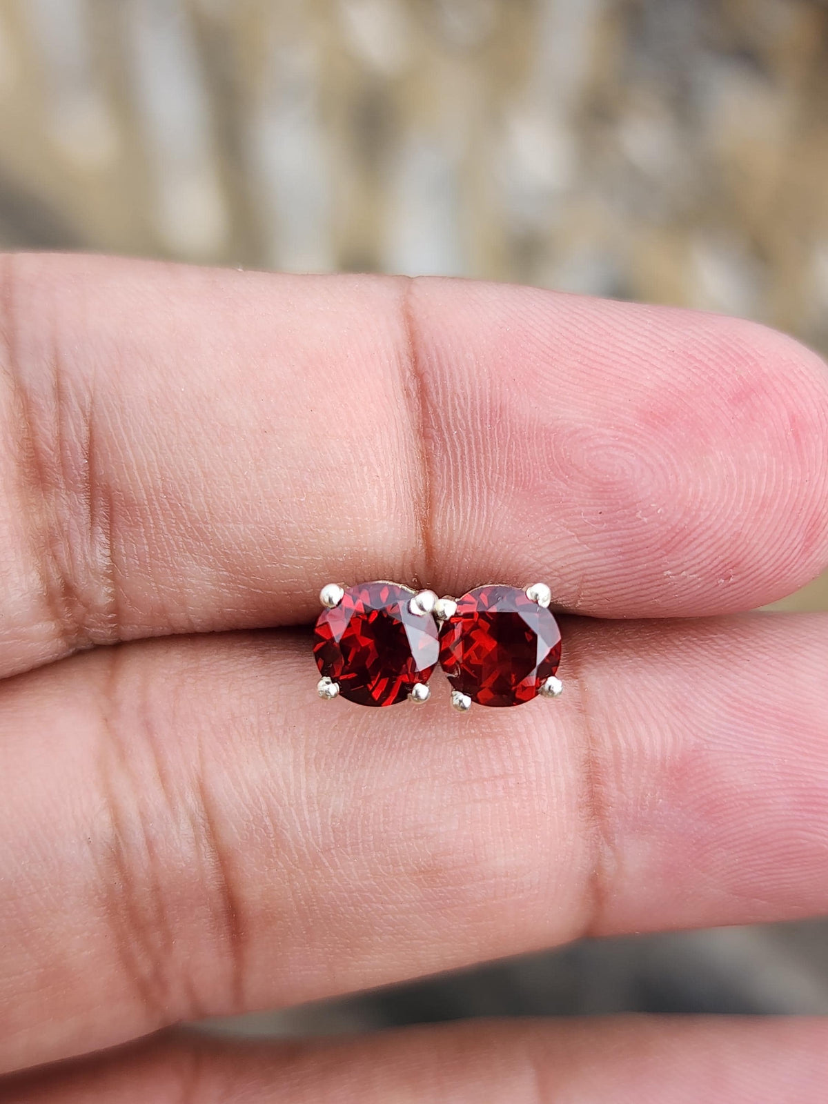 Garnet Stud Earrings Sterling Silver 925 | January Birthstone Jewelry | Red Gemstone Dainty Earrings Gift