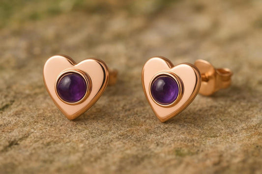 Sterling Silver Amethyst stone Stud Earrings: Minimalist Nature Jewelry