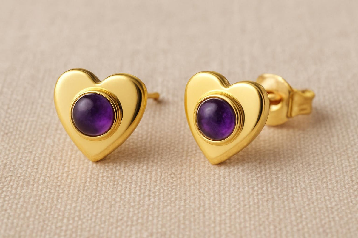 Sterling Silver Amethyst stone Stud Earrings: Minimalist Nature Jewelry