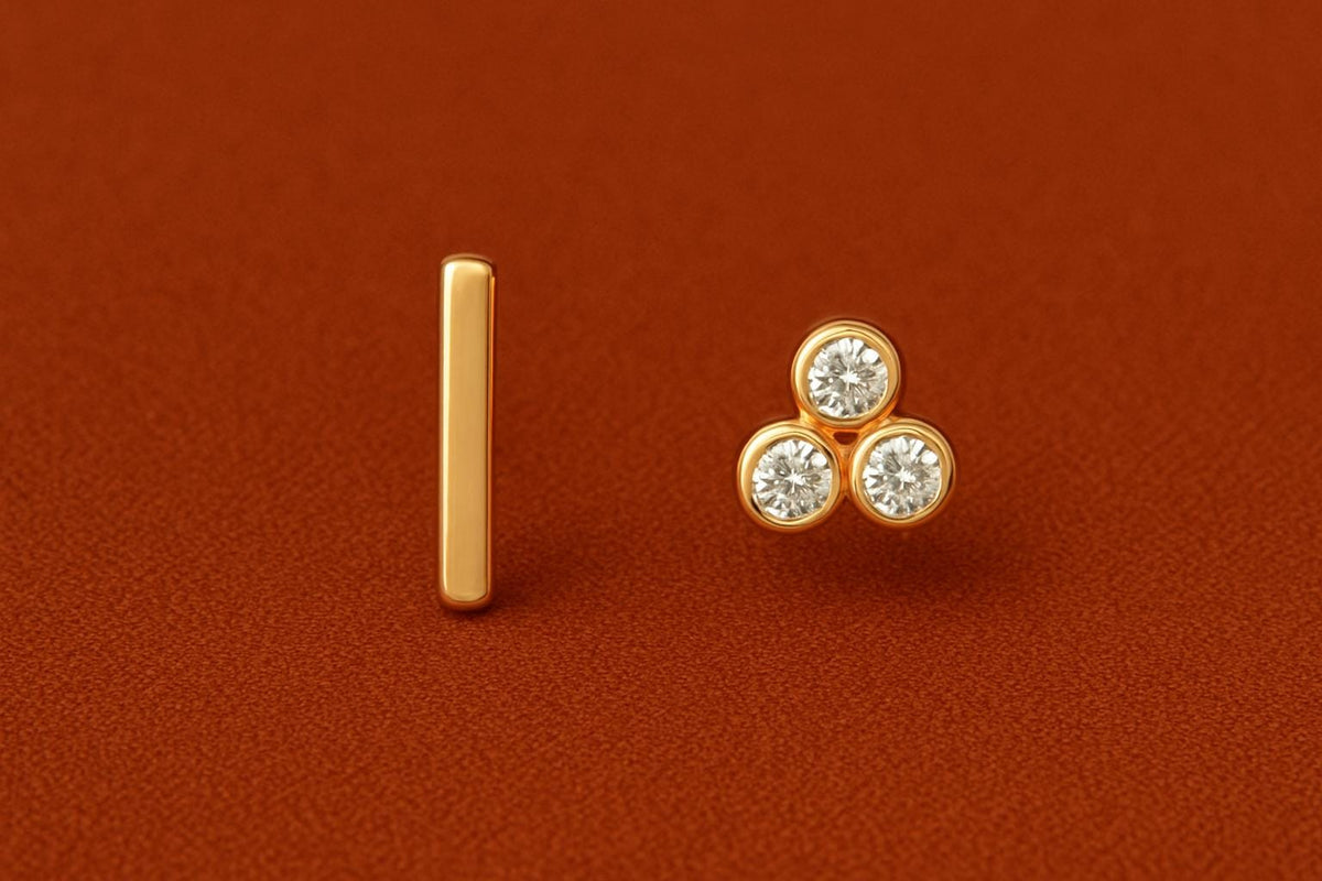 Minimalist Bar & Cluster Stud Earrings | Sterling Silver Dainty Mismatched Jewelry