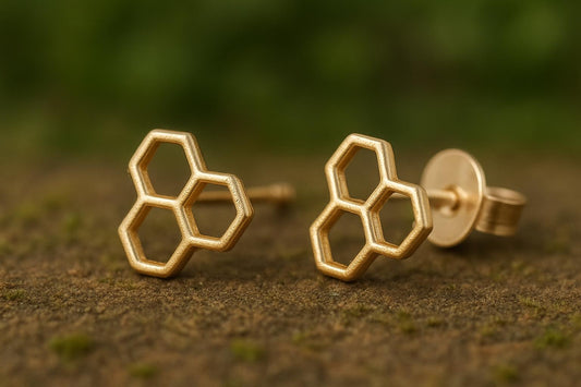 Honeycomb Stud Earrings in Sterling Silver 925 | Geometric Minimalist Jewelry for Women