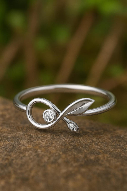 Sterling Silver Leaf Ring: Moissanite Promise Ring