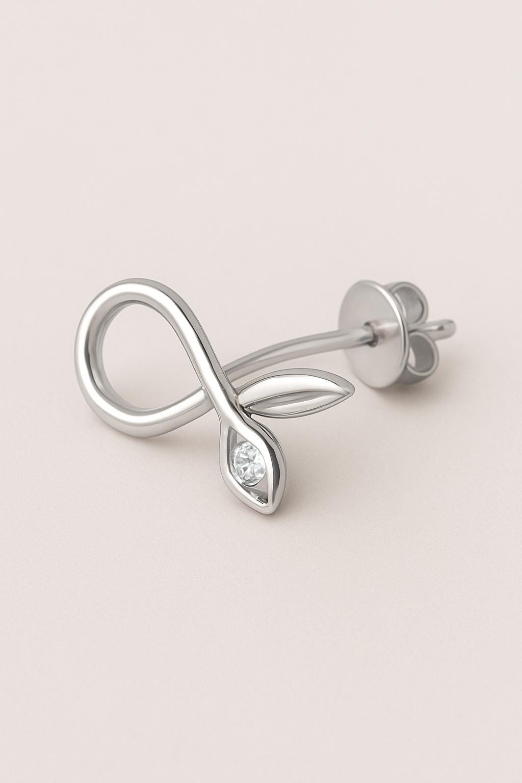Sterling Silver Infinity Leaf Stud Earrings: Moissanite Stone Dainty Jewelry