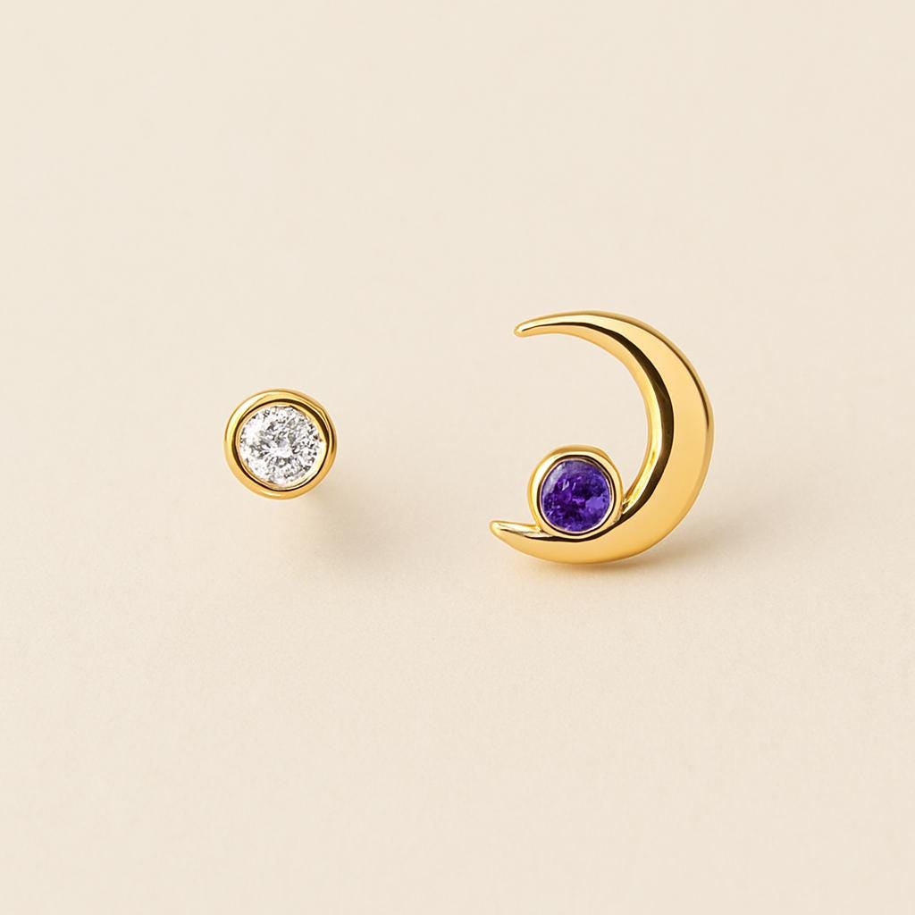 Amethyst Crescent Moon Stud Earrings: Sterling Silver Celestial Jewelry
