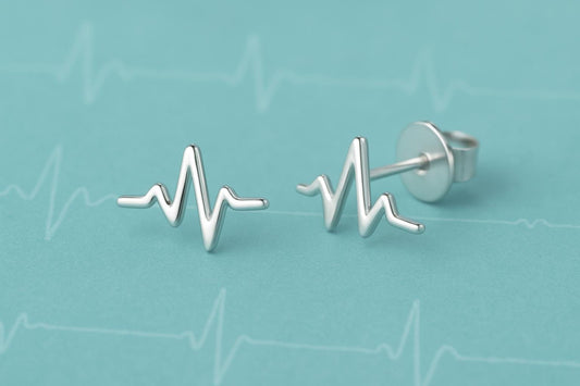 Sterling Silver Heartbeat Stud Earrings: Minimalist ECG Jewelry