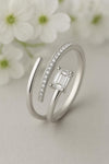 Sterling Silver CZ Emerald Cut Bypass Ring: Adjustable Statement Jewelry