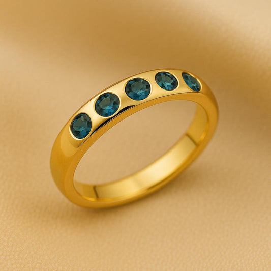 London Blue Topaz Ring | Sterling Silver Flush Set Band | Dainty Modern Unisex Jewelry Gift