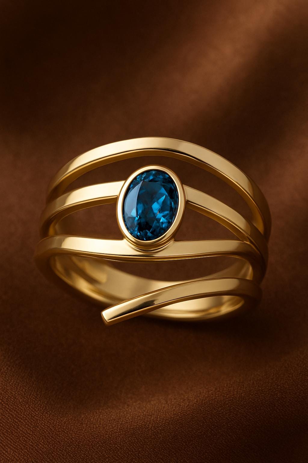 Sterling Silver London Blue Topaz Ring â Oval Bezel Set Wrap Shank Modern Statement Jewelry
