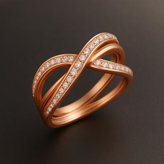 Sterling Silver CZ Crossover Ring: Pave Infinity Knot Band