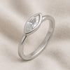 Marquise Moissanite Ring 925 Silver | Minimalist Bezel Set Engagement Ring | Dainty Modern Promise Jewelry