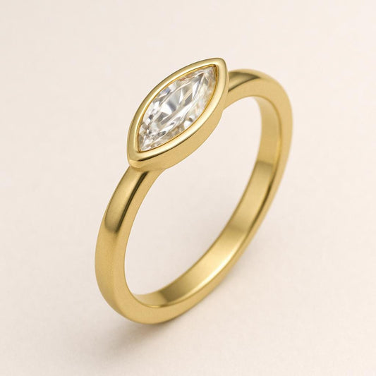 Marquise Moissanite Ring 925 Silver | Minimalist Bezel Set Engagement Ring | Dainty Modern Promise Jewelry