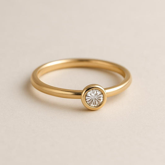 Moissanite Bezel Ring 925 Silver | Minimalist Round Cut Engagement Ring | Dainty Modern Promise Jewelry