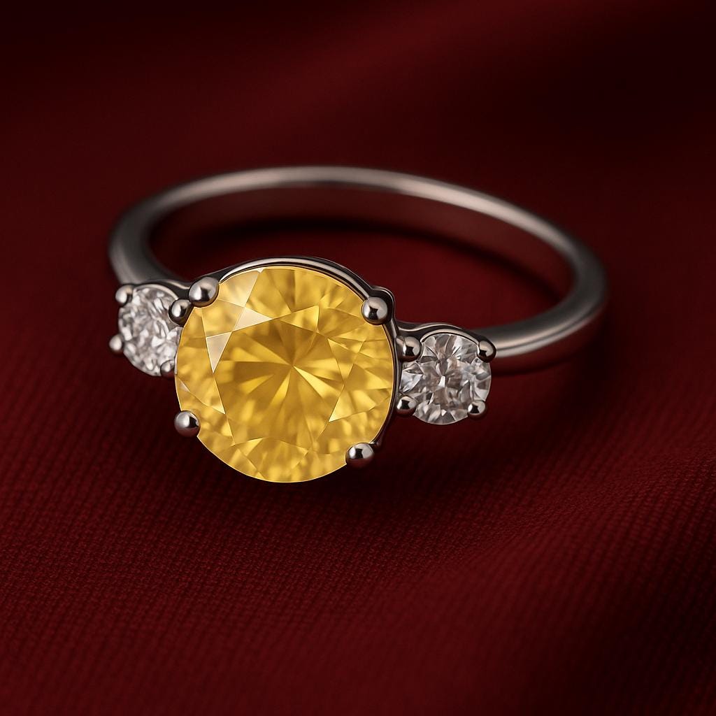 Sterling Silver Citrine Ring: Round Cut CZ Accent, Elegant Jewelry
