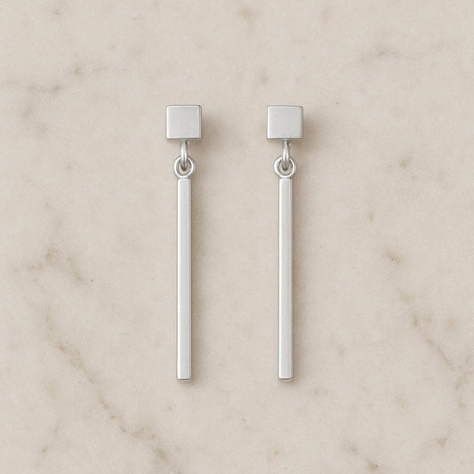 925 Silver Bar Earrings | Minimalist Drop Dangle Studs | Modern Geometric Everyday Jewelry Gift