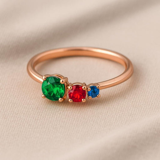 Trio CZ Ring Silver 925 | Colorful Three Stone Ring | Dainty Minimalist Stacking Jewelry Gift