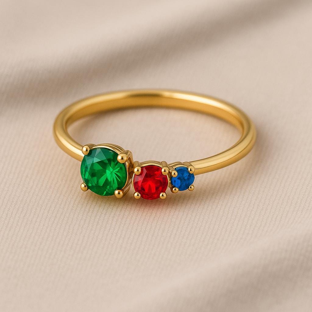 Trio CZ Ring Silver 925 | Colorful Three Stone Ring | Dainty Minimalist Stacking Jewelry Gift
