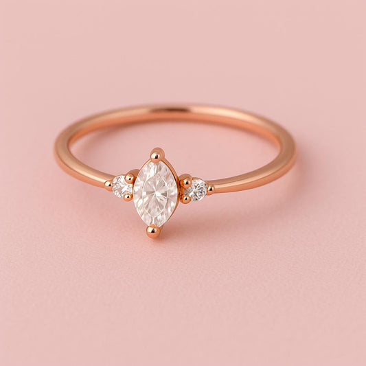 Marquise CZ Ring Silver 925 | Three Stone Dainty Ring | Minimalist Engagement Promise Jewelry