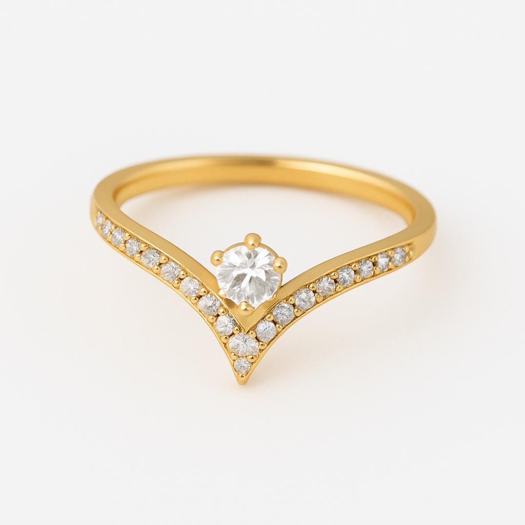 Chevron CZ Ring Silver 925 | V Shape Engagement Band | Dainty Wedding Promise Jewelry