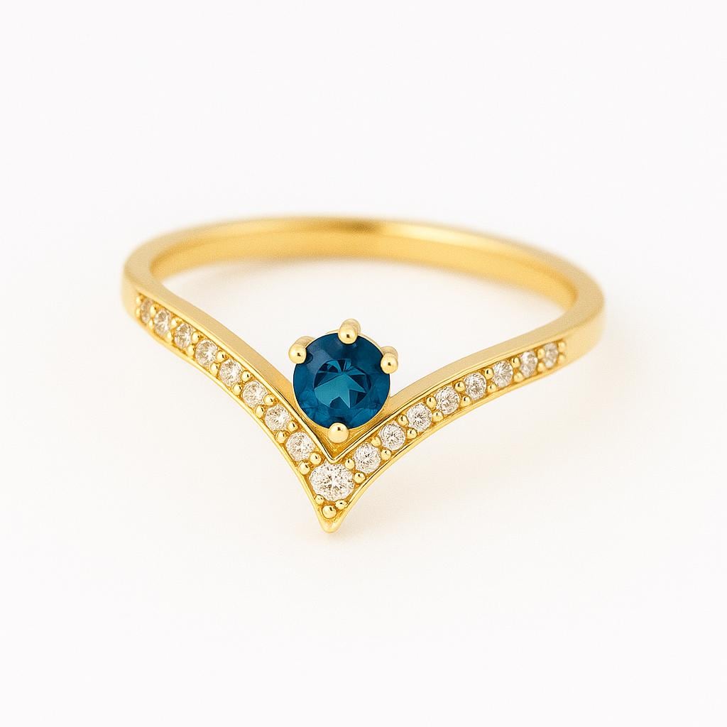 London Blue Topaz Ring Silver 925 | Chevron V Shape Band | Dainty Gemstone Promise Jewelry