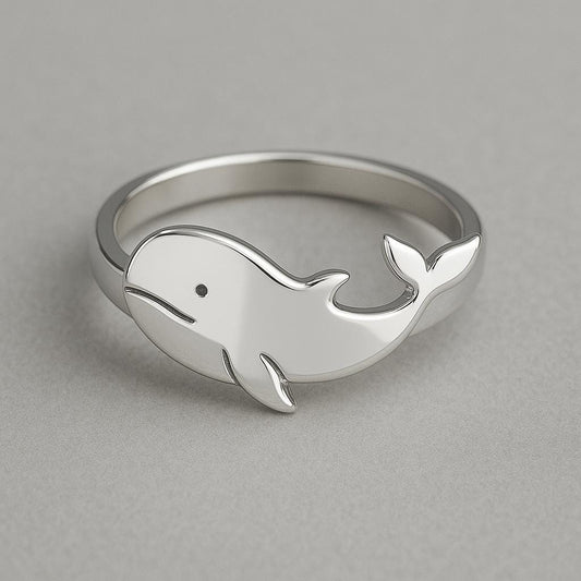Sterling Silver Whale Ring: Minimalist Ocean Animal Jewelry