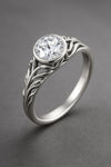 Sterling Silver CZ Engagement Ring: Leaf Design Solitaire