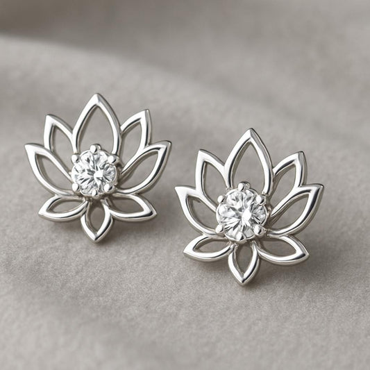 Lotus Flower Stud Earrings Silver 925 CZ | Spiritual Yoga Jewelry Gift