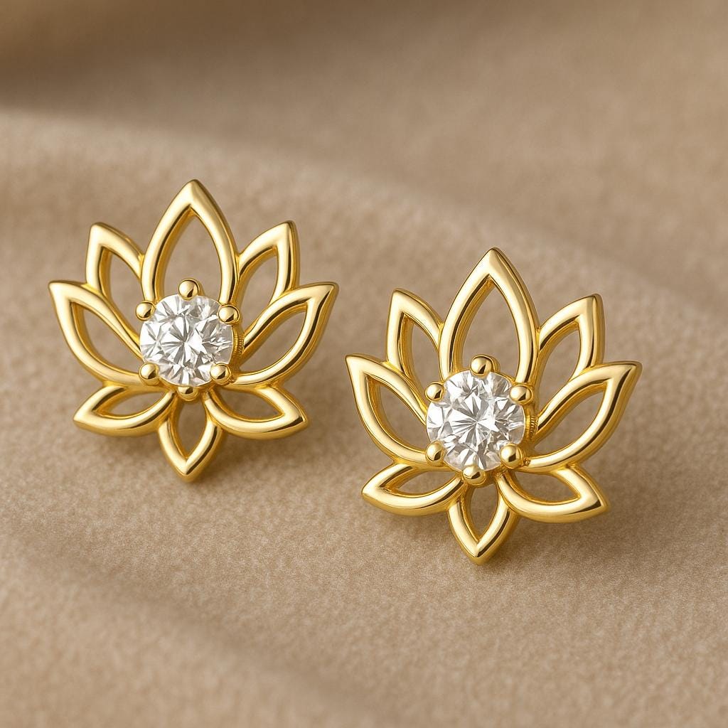 Lotus Flower Stud Earrings Silver 925 CZ | Spiritual Yoga Jewelry Gift