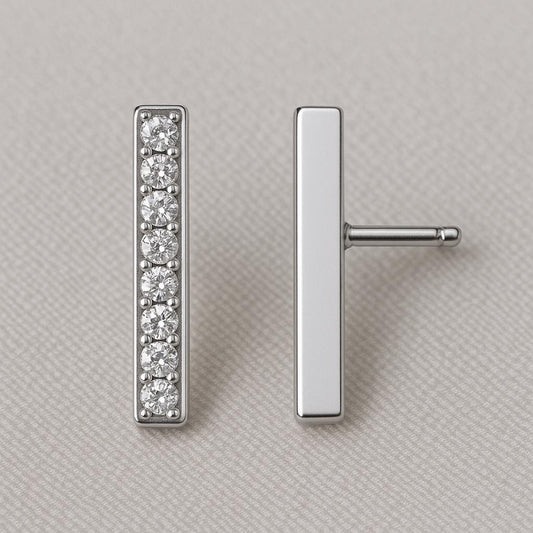 Bar Stud Earrings Silver 925 CZ | Minimal Dainty Everyday Jewelry