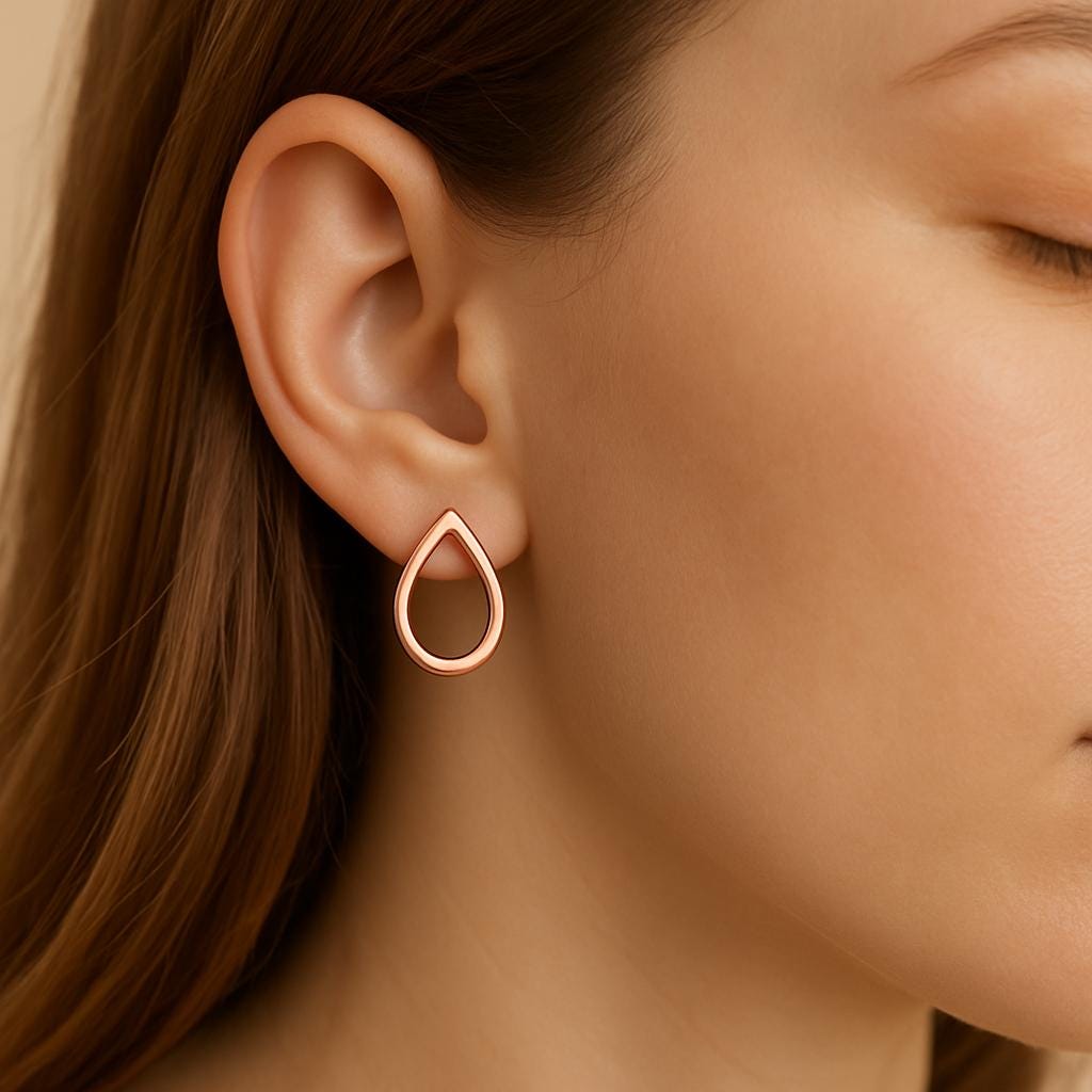 Sterling Silver Teardrop Stud Earrings: Minimalist Outline Drop Jewelry