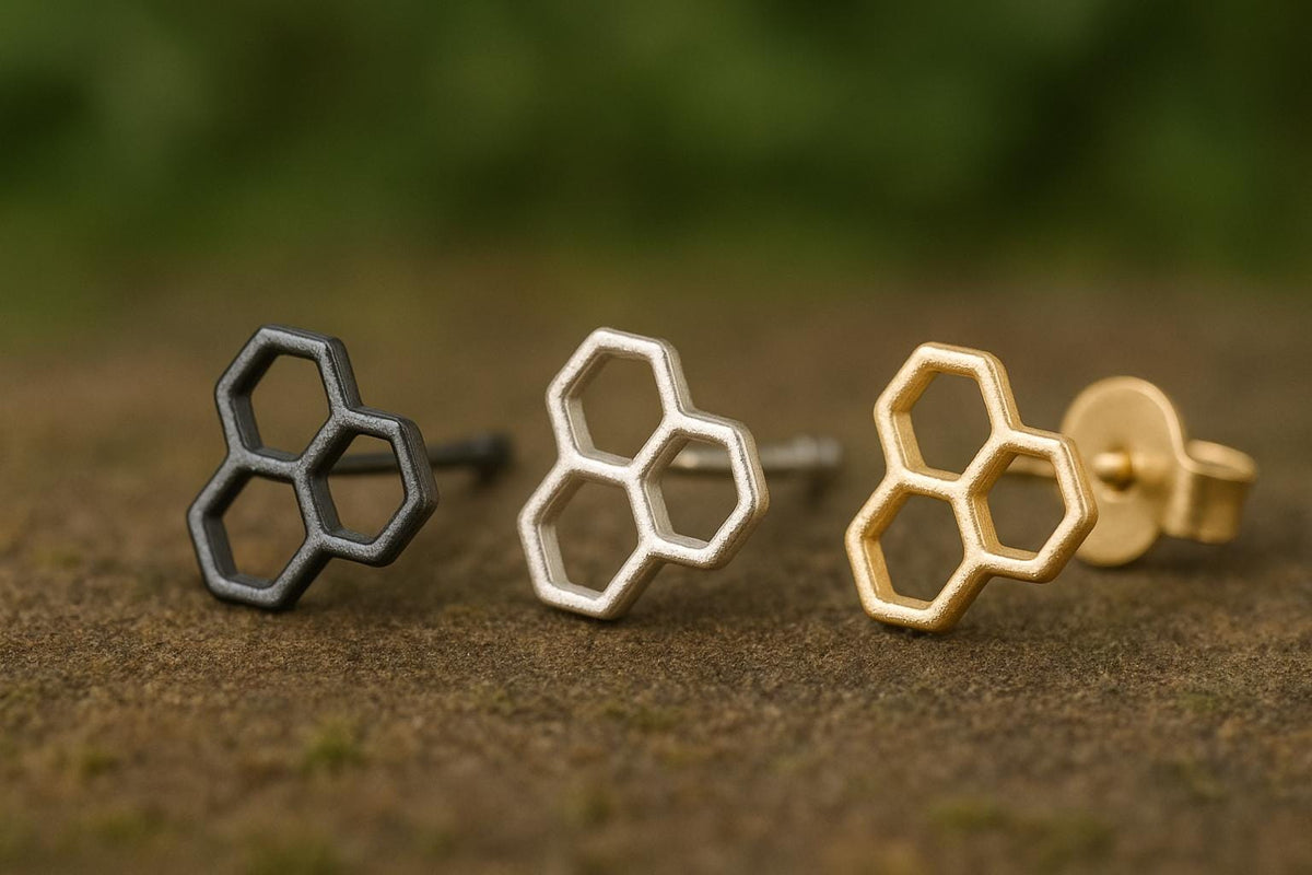 Honeycomb Stud Earrings in Sterling Silver 925 | Geometric Minimalist Jewelry for Women