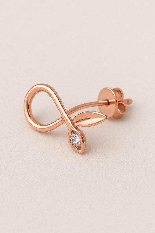 Sterling Silver Infinity Leaf Stud Earrings: Moissanite Stone Dainty Jewelry