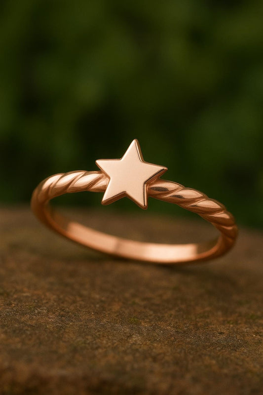 Sterling Silver Star Ring: Twisted Band Dainty Stacking Jewelry