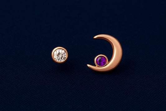 Amethyst Crescent Moon Stud Earrings: Sterling Silver Celestial Jewelry