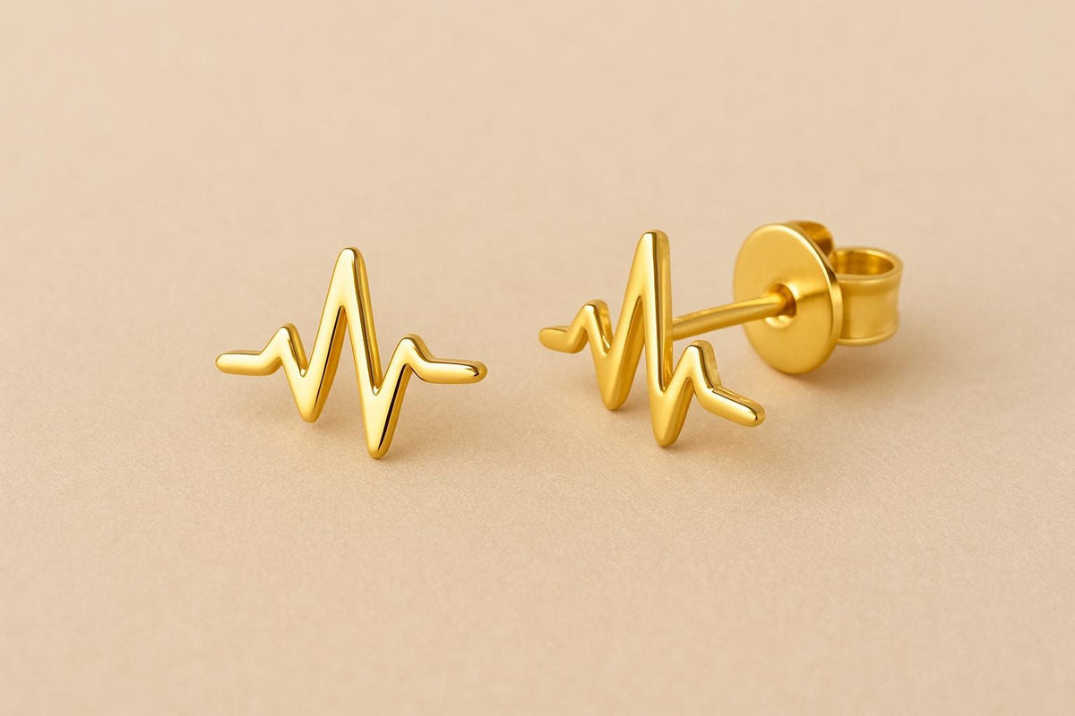 Sterling Silver Heartbeat Stud Earrings: Minimalist ECG Jewelry