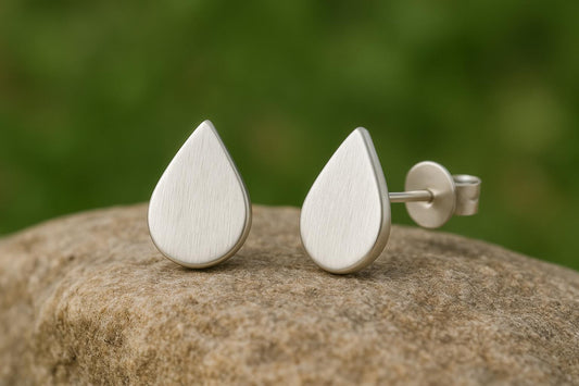 Sterling Silver Raindrop Stud Earrings: Minimalist Teardrop Jewelry
