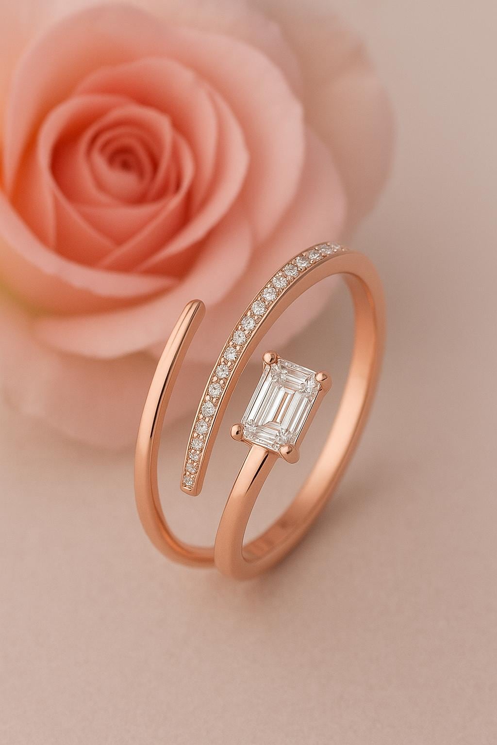 Sterling Silver CZ Emerald Cut Bypass Ring: Adjustable Statement Jewelry