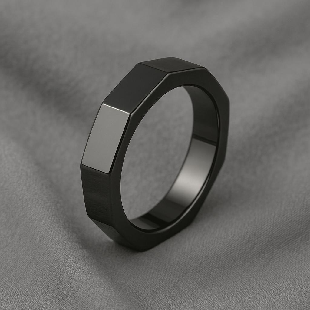 Sterling Silver Hexagon Ring | Geometric Flat Band | Minimalist Modern Unisex Jewelry